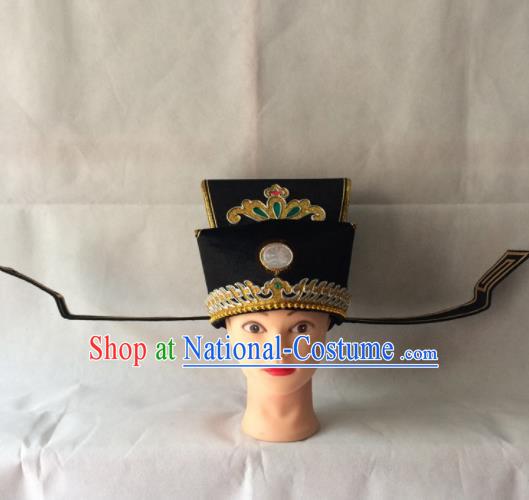 Chinese Beijing Opera Prime Minister Black Hat Traditional Peking Opera Chancellor Headwear for Men