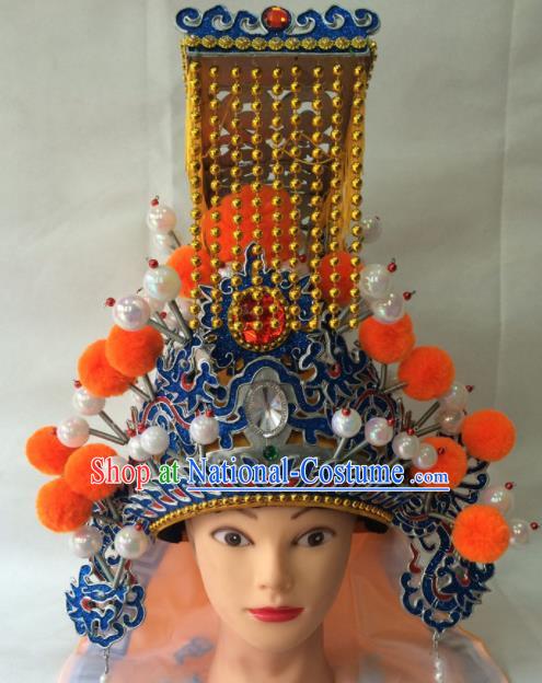 Chinese Beijing Opera Emperor Tassel Hat Traditional Peking Opera Imperator Headwear for Men