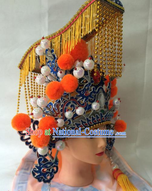 Chinese Beijing Opera Emperor Tassel Hat Traditional Peking Opera Imperator Headwear for Men