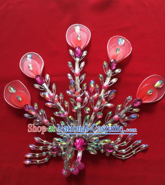 Chinese Beijing Opera Diva Princess Pink Phoenix Hairpins Traditional Peking Opera Hair Accessories for Women