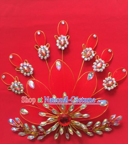 Chinese Beijing Opera Diva Princess Red Phoenix Hairpins Traditional Peking Opera Hair Accessories for Women