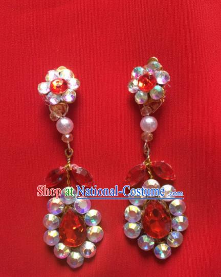 Chinese Beijing Opera Princess Crystal Earrings Traditional Peking Opera Diva Ear Accessories for Women