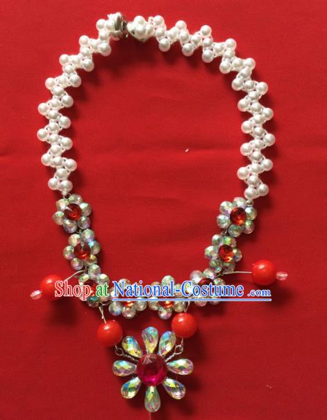 Chinese Beijing Opera Princess Rosy Crystal Necklace Traditional Peking Opera Diva Accessories for Women