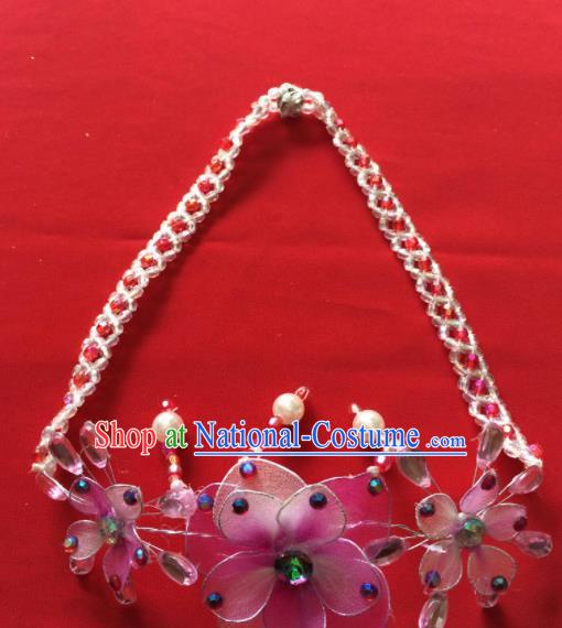 Chinese Beijing Opera Princess Pink Flowers Necklace Traditional Peking Opera Diva Accessories for Women