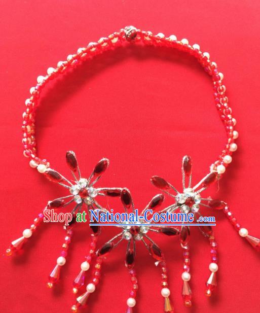 Chinese Beijing Opera Princess Red Crystal Tassel Necklace Traditional Peking Opera Diva Accessories for Women