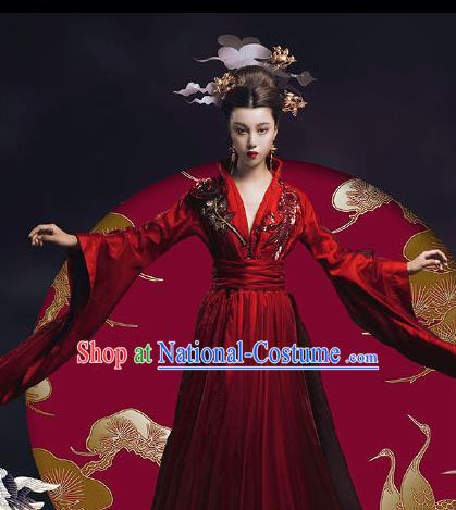 Chinese Ancient Court Queen Red Hanfu Dress Traditional Tang Dynasty Empress Costumes for Women