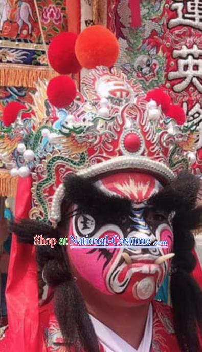 Chinese Sichuan Opera Change Face Red Hat Traditional Peking Opera Hair Accessories for Men