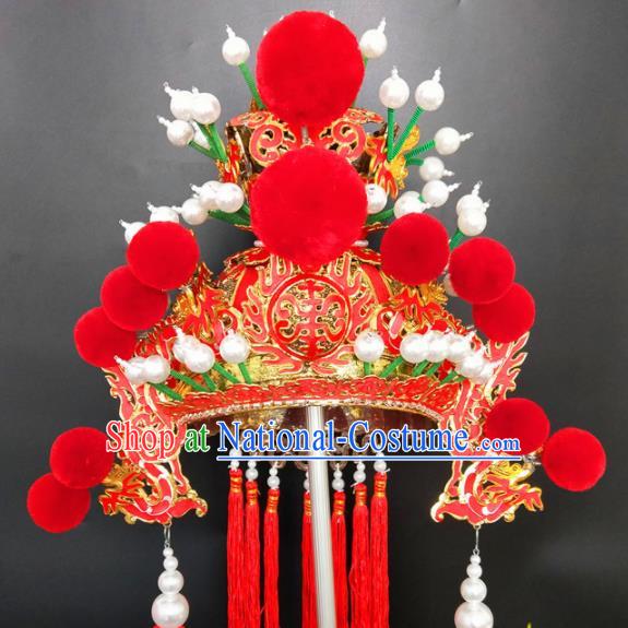 Chinese Beijing Opera Prince Red Hat Traditional Peking Opera Hair Accessories for Men