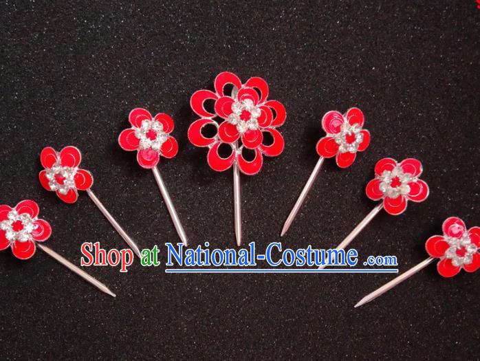 Chinese Ancient Princess Red Plum Hairpins Traditional Peking Opera Actress Hair Accessories for Women