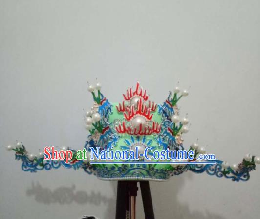 Chinese Beijing Opera Prime Minister Green Hat Traditional Peking Opera Chancellor Hair Accessories for Men