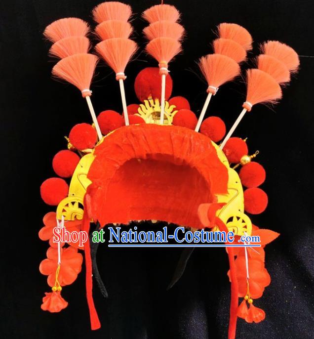 Chinese Beijing Opera Female Swordsman Mu Guiying Hat Traditional Peking Opera Blues Helmet Hair Accessories for Women