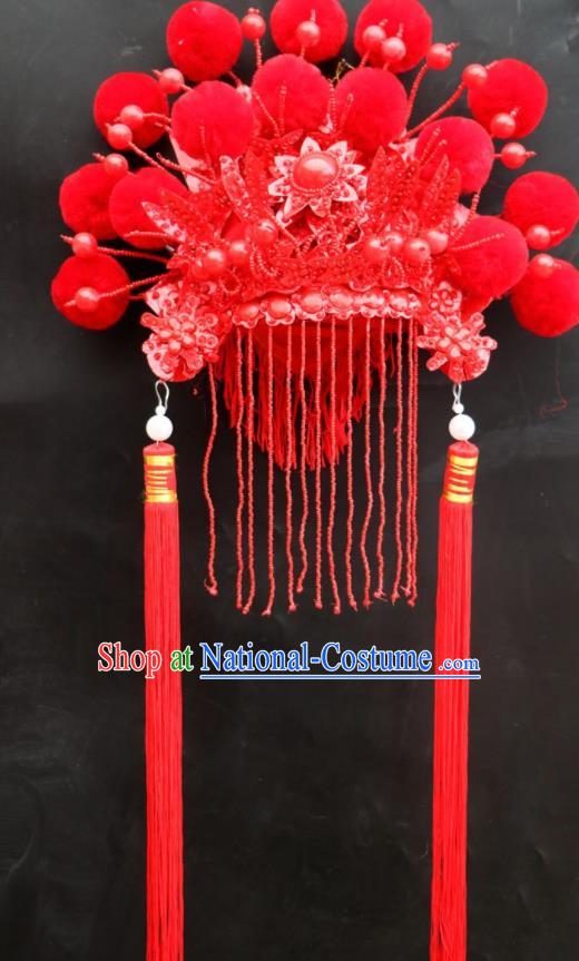 Chinese Beijing Opera Imperial Consort Red Phoenix Coronet Traditional Peking Opera Bride Hat Hair Accessories for Women