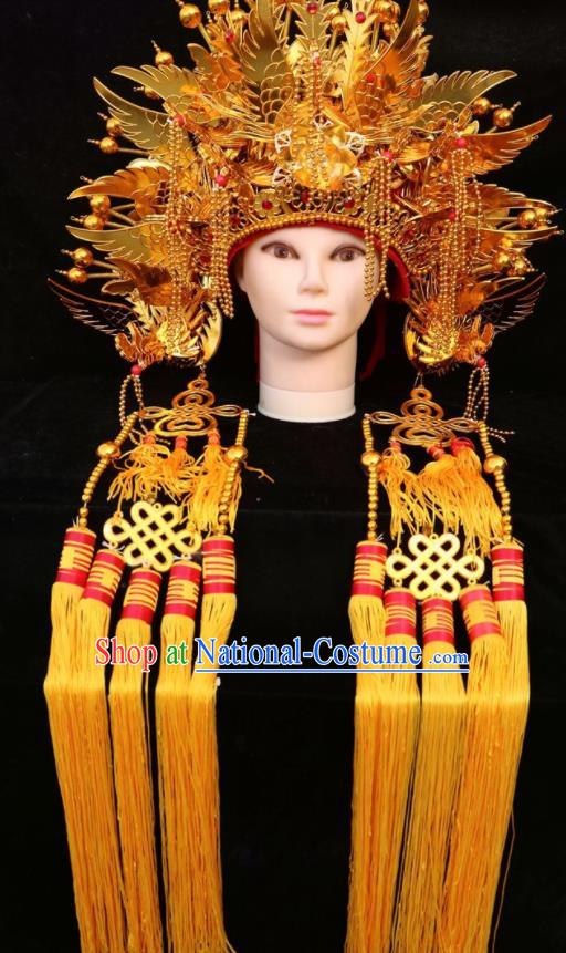 Chinese Beijing Opera Imperial Consort Golden Phoenix Coronet Traditional Peking Opera Bride Hat Hair Accessories for Women