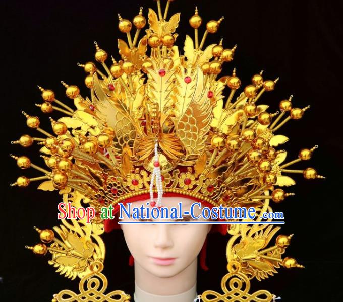 Chinese Beijing Opera Diva Golden Phoenix Coronet Traditional Peking Opera Bride Hat Hair Accessories for Women