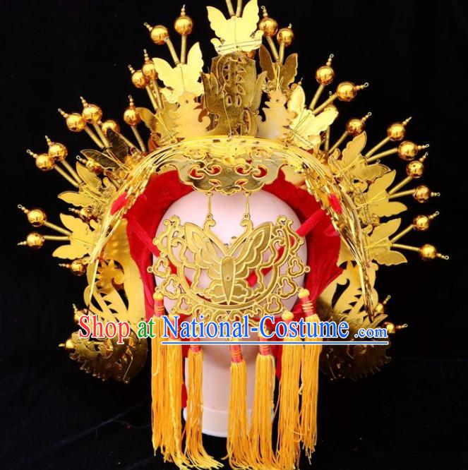 Chinese Beijing Opera Diva Golden Phoenix Coronet Traditional Peking Opera Bride Hat Hair Accessories for Women