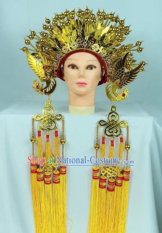 Chinese Beijing Opera Queen Golden Butterfly Phoenix Coronet Traditional Peking Opera Bride Hat Hair Accessories for Women