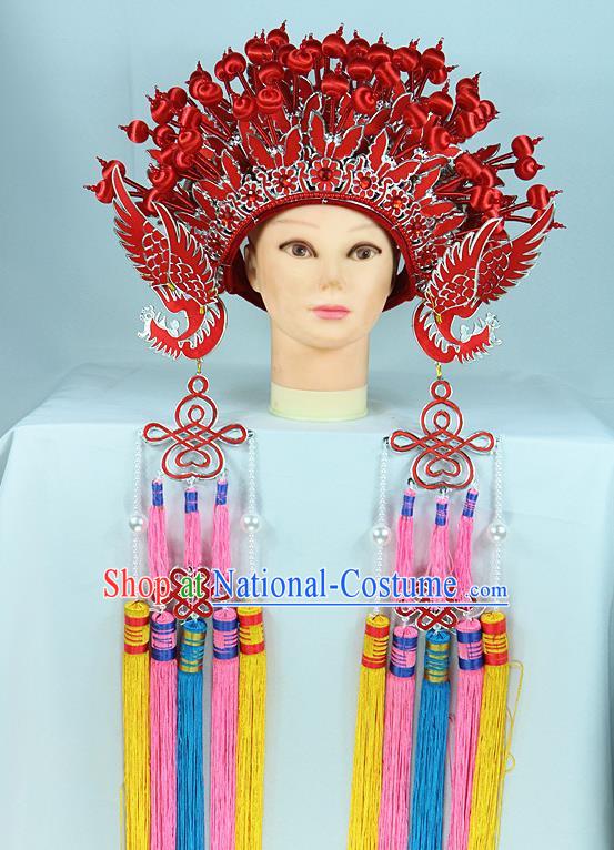 Chinese Beijing Opera Queen Red Butterfly Phoenix Coronet Traditional Peking Opera Bride Hat Hair Accessories for Women