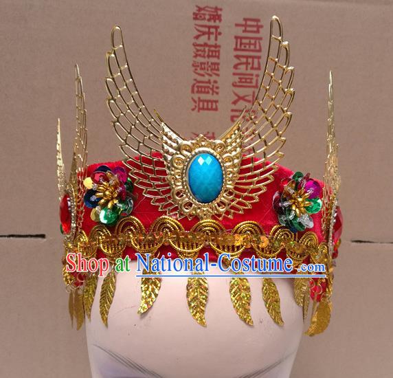 Chinese Ancient Princess Red Hat Traditional Peking Opera Actress Dance Hair Accessories for Kids