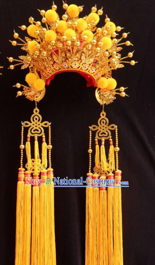 Chinese Beijing Opera Imperial Consort Golden Phoenix Coronet Traditional Peking Opera Bride Hat Hair Accessories for Women