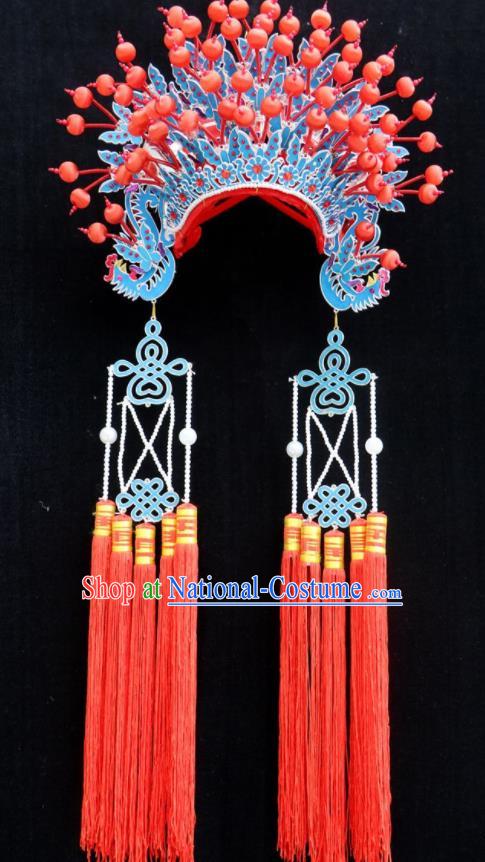 Chinese Beijing Opera Bride Red Phoenix Coronet Traditional Peking Opera Princess Hat Hair Accessories for Women