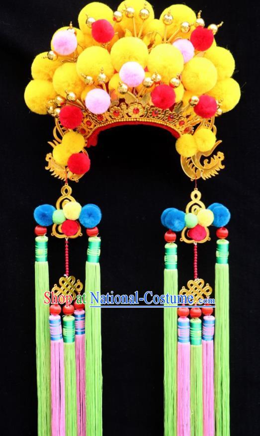 Chinese Beijing Opera Bride Yellow Phoenix Coronet Traditional Peking Opera Princess Hat Hair Accessories for Women