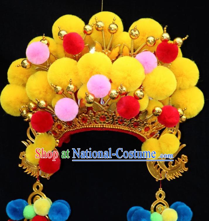 Chinese Beijing Opera Bride Yellow Phoenix Coronet Traditional Peking Opera Princess Hat Hair Accessories for Women