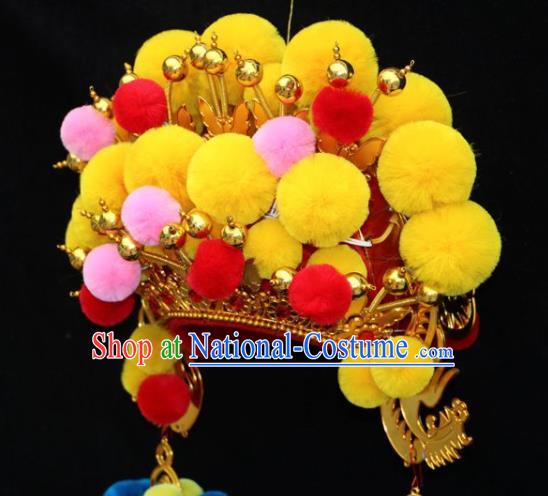 Chinese Beijing Opera Bride Yellow Phoenix Coronet Traditional Peking Opera Princess Hat Hair Accessories for Women