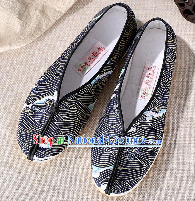 Chinese Traditional Handmade Navy Cloth Shoes National Multi Layered Cloth Shoes for Men