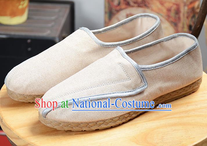 Chinese Traditional Handmade White Flax Shoes National Multi Layered Cloth Shoes for Men