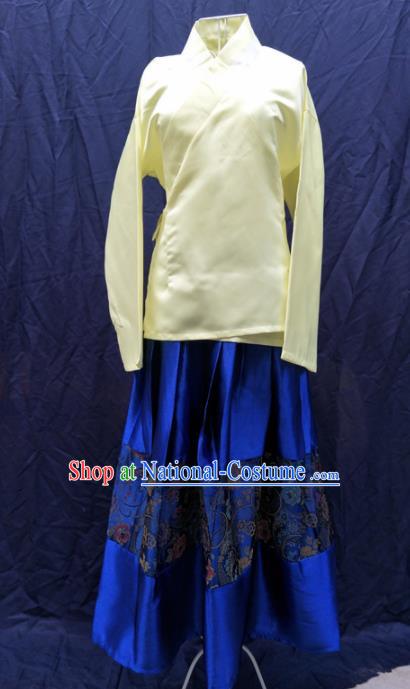 Chinese Ancient Servant Girl Yellow Blouse and Blue Skirt Traditional Ming Dynasty Maidservant Costumes for Women