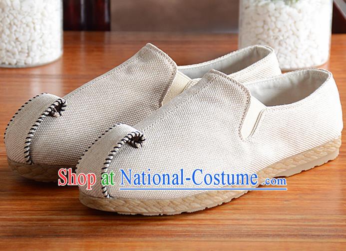 Traditional Chinese Handmade Flax White Shoes National Multi Layered Cloth Shoes for Men