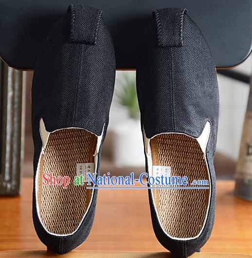 Traditional Chinese Handmade Flax Black Shoes National Multi Layered Cloth Shoes for Men