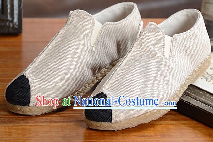 Traditional Chinese Martial Arts Shoes Handmade White Flax Shoes National Multi Layered Cloth Shoes for Men