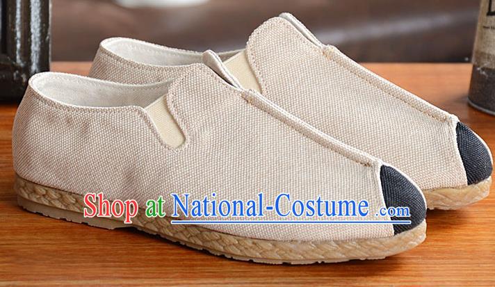 Traditional Chinese Martial Arts Shoes Handmade White Flax Shoes National Multi Layered Cloth Shoes for Men