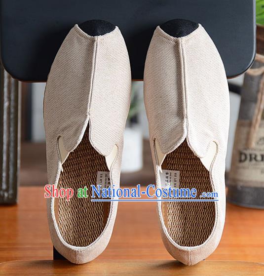 Traditional Chinese Martial Arts Shoes Handmade White Flax Shoes National Multi Layered Cloth Shoes for Men