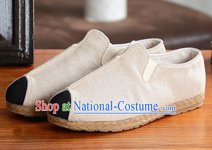 Traditional Chinese Martial Arts Shoes Handmade White Flax Shoes National Multi Layered Cloth Shoes for Men