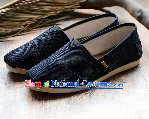 Traditional Chinese Martial Arts Shoes Handmade Navy Flax Shoes National Multi Layered Cloth Shoes for Men