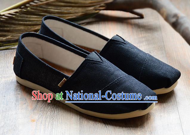 Traditional Chinese Martial Arts Shoes Handmade Navy Flax Shoes National Multi Layered Cloth Shoes for Men