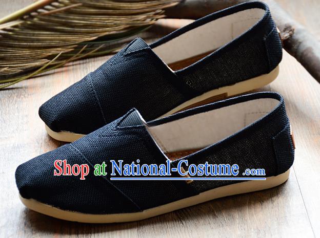 Traditional Chinese Martial Arts Shoes Handmade Navy Flax Shoes National Multi Layered Cloth Shoes for Men