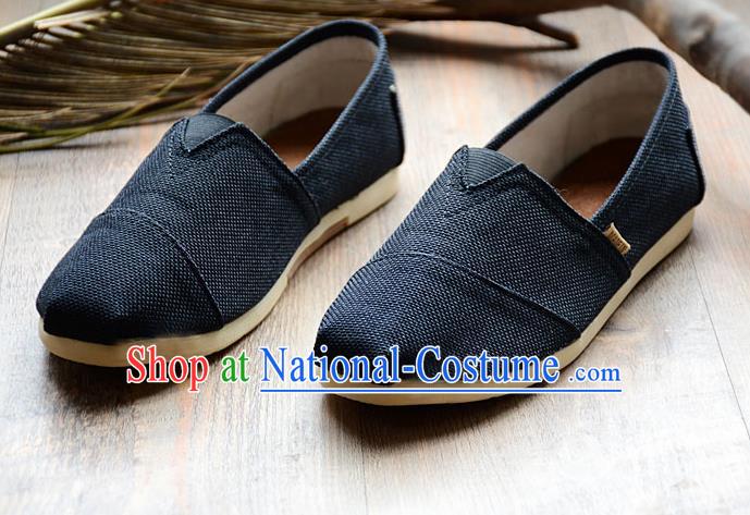 Traditional Chinese Martial Arts Shoes Handmade Navy Flax Shoes National Multi Layered Cloth Shoes for Men