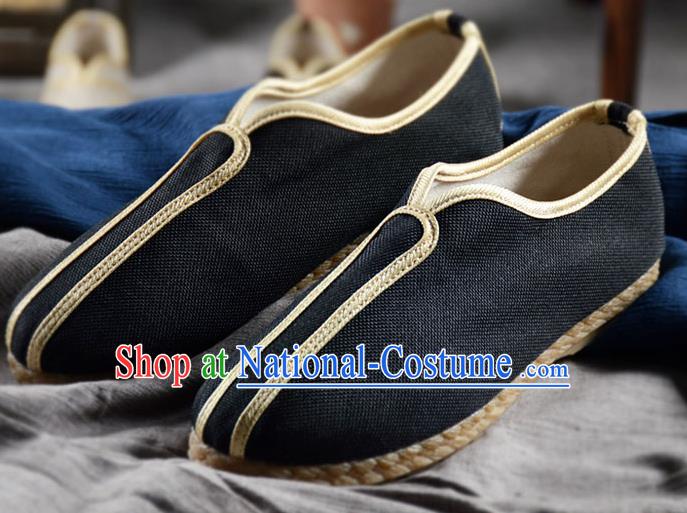 Traditional Chinese Handmade Black Flax Shoes National Multi Layered Cloth Shoes for Men