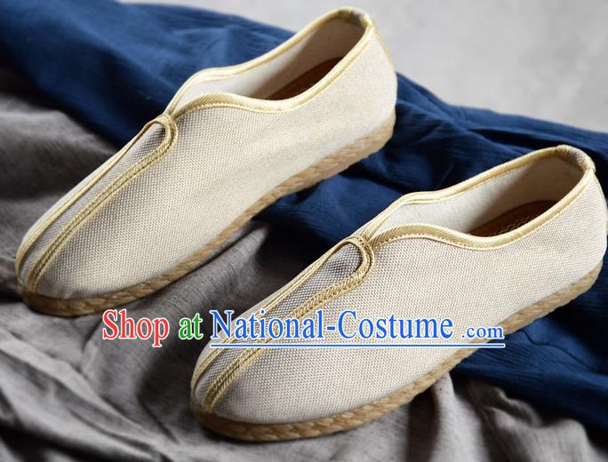 Traditional Chinese Handmade White Flax Shoes National Multi Layered Cloth Shoes for Men