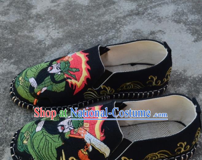 Traditional Chinese Embroidered Guan Yu Black Shoes Handmade Flax Shoes National Multi Layered Cloth Shoes for Men