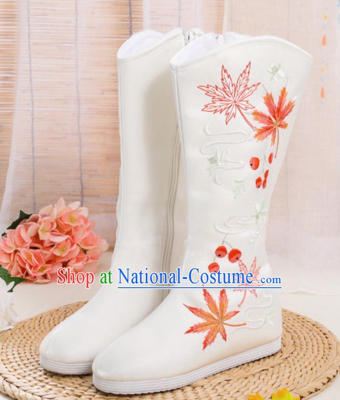 Traditional Chinese Embroidered White Boots Handmade Cloth Shoes National Cloth Shoes for Women