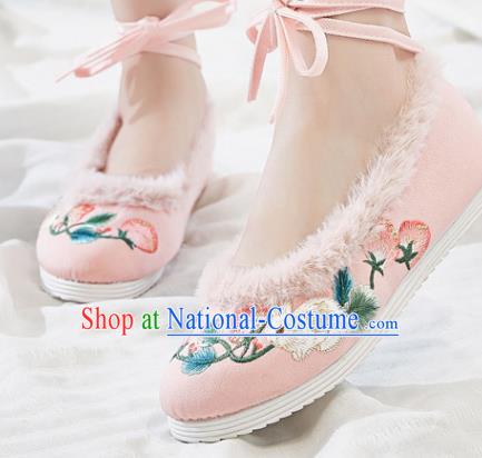 Traditional Chinese Embroidered Rabbit Pink Shoes Handmade Cloth Shoes National Cloth Shoes for Women