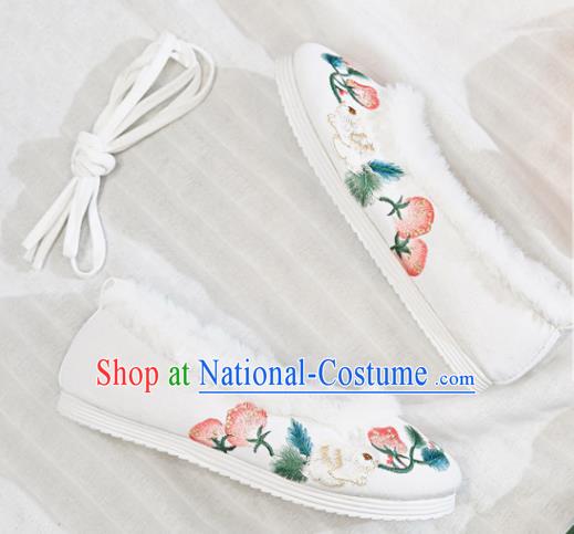 Traditional Chinese Embroidered Rabbit White Shoes Handmade Cloth Shoes National Cloth Shoes for Women