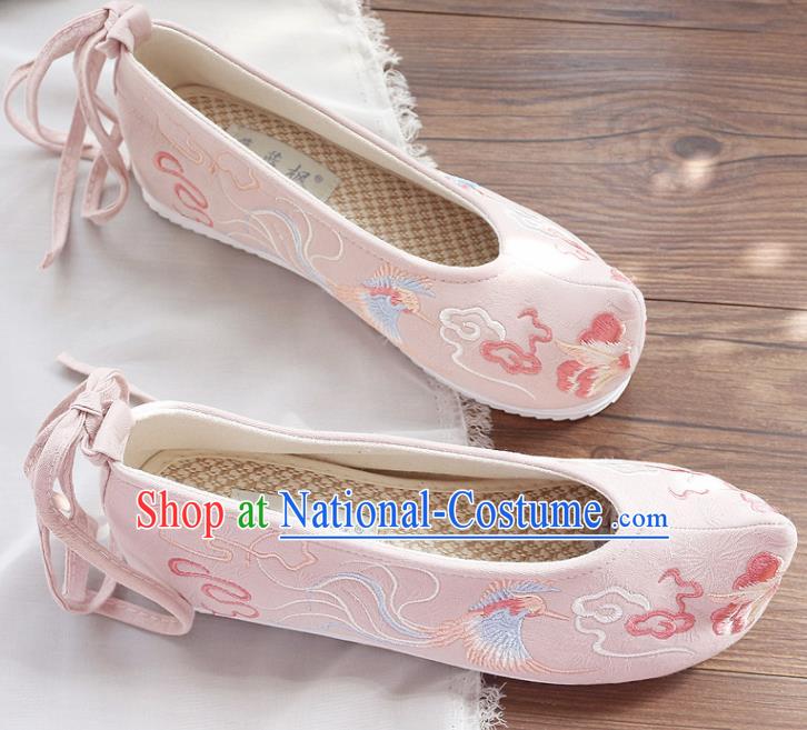 Traditional Chinese Embroidered Cloud Phoenix Pink Shoes Handmade Cloth Shoes National Cloth Shoes for Women