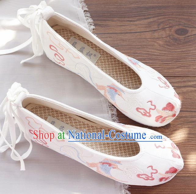 Traditional Chinese Embroidered Cloud Phoenix White Shoes Handmade Cloth Shoes National Cloth Shoes for Women