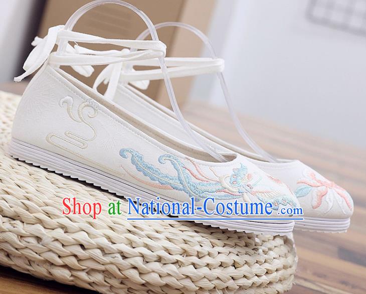 Traditional Chinese Embroidered Peony Butterfly White Shoes Handmade Cloth Shoes National Cloth Shoes for Women