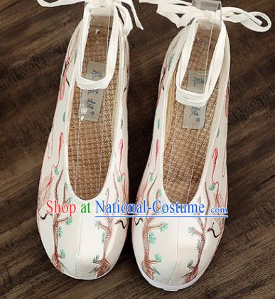 Traditional Chinese Embroidered Crane Beige Shoes Handmade Cloth Shoes National Cloth Shoes for Women